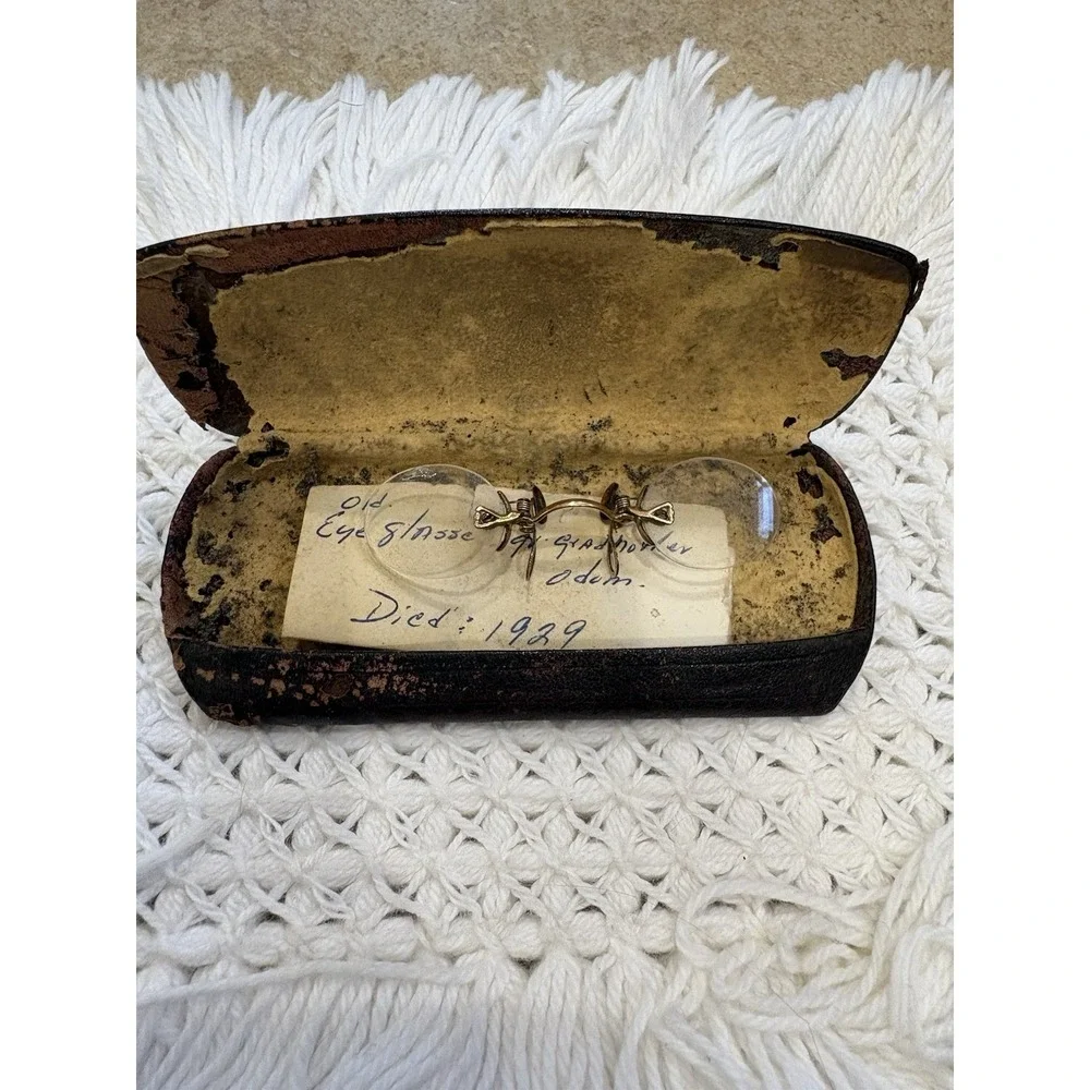 Antique No Frame Invisible Ladies Dainty Glasses Spectacles Case 12k Rolled Gold